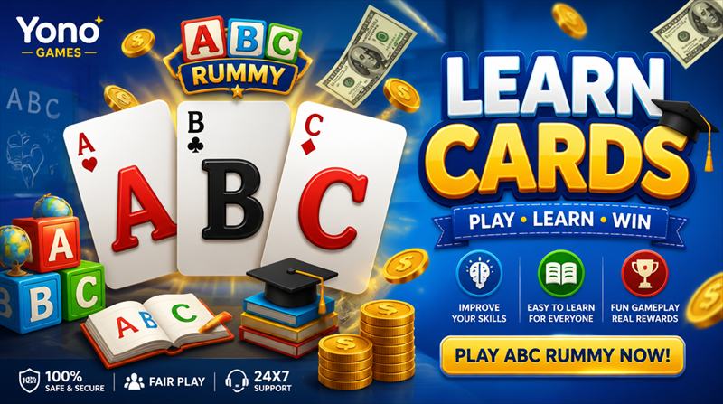 Decorative ABC card artwork beside the Gin Rummy rank lesson